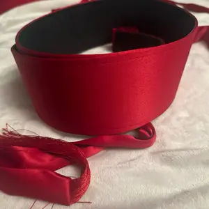 Satin red belt leather interlined