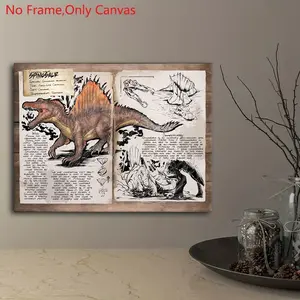 1 Piece/set Frameless Canvas Painting Print Poster, Unframed Wall Art, Classic Vintage Prints Dossier Concept Adventure Art, ARK: Survival Evolved Spinosaur, Perfect Gift for Video Game Lovers, Dorm Hallway, Mural, Wall Decoration, Room Decor