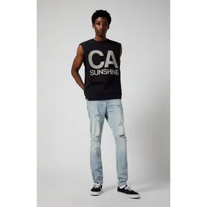 Pacsun Men's Bryce Stacked Skinny Jeans Stretch Ripped Light Indigo
