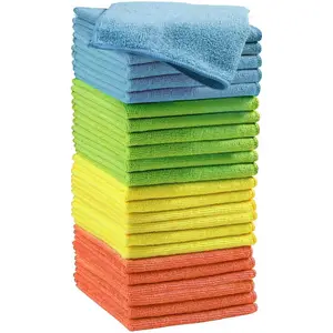 Microfiber Cleaning Cloths (24-Pack), 14" x 14", Ultra Absorbent, Lint-Free, Streak-Free, , Ideal for , Kitchen, Window, and Household Cleaning (Orange/Yellow/Green/Blue)