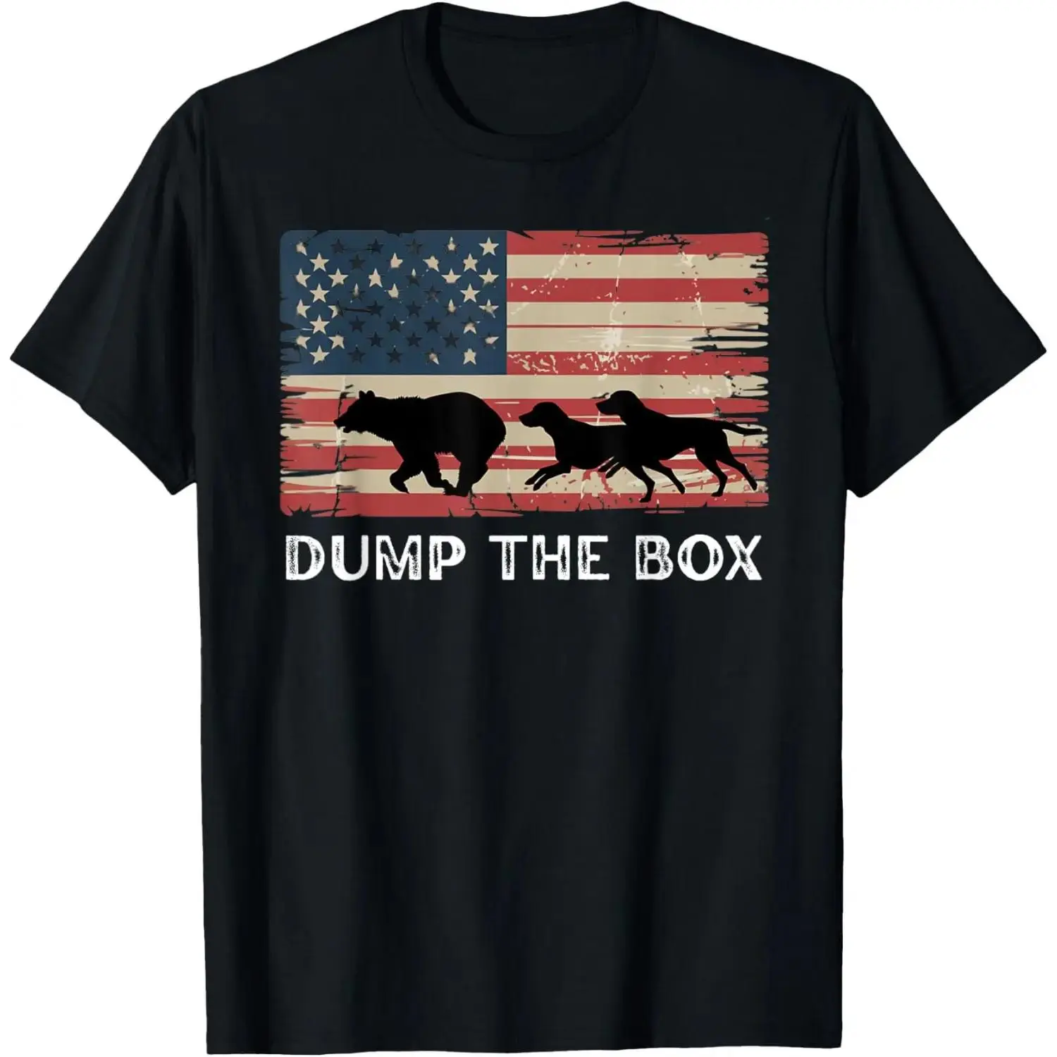 Men's Short-Sleeve Cotton Graphic Sports Top - Original Retro Menswear, Dump The Box Bear Hunting Hounds Vintage American Basic T-Shirt
