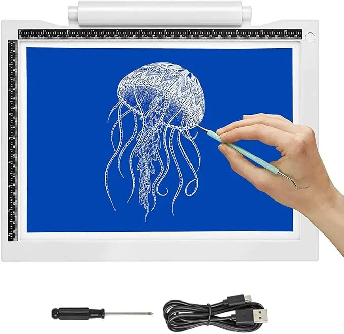 iVyne Bright Crafting Light Pad A4 - Battery & Cable Powered LED Light Box - Batteries Not Included -for Cricut Vinyl Weeding Tools, Tracing, Drawing, Sketching, Crafting, and HTV Vinyl (White)