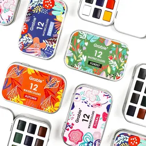Grabie Watercolor Pocket Set Of 12 - Brilliant Artist-Grade Colors for Beginners and Experts portable art, pigment, HolidayHaul