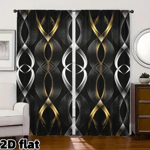 2D Flat 2Pcs Luxury Gold Silver Geometric Pattern Curtains Modern Abstract Design Semi Sheer Drapes Rod Pocket Style for Living Room Bedroom Office Window Treatment Home Decor Privacy Protection Home Decoration Curtain