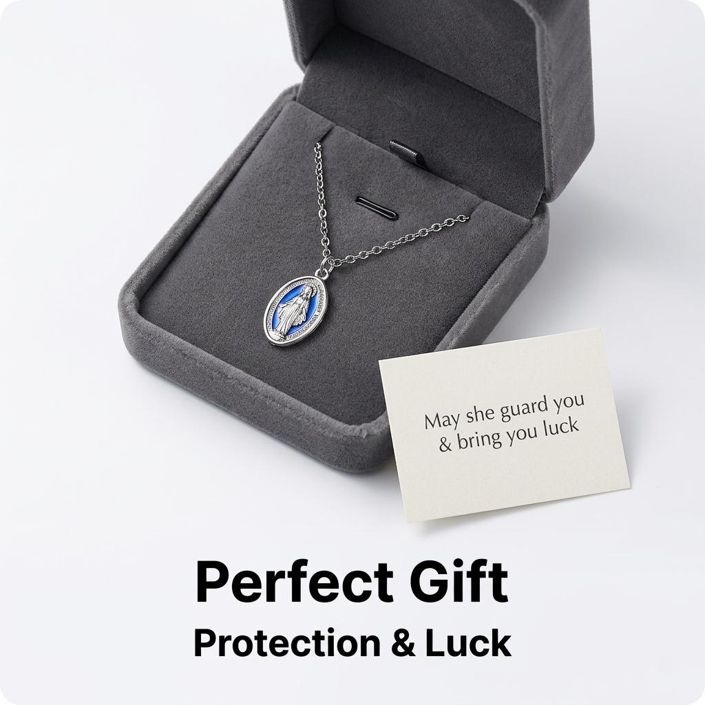 Virgin Mary Necklace Blue Enamel Craft Pendant Necklace