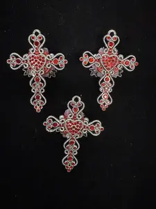 268 3PCS Red Heart Cross Charms | Rhinestone DIY Beads for Jewelry & Pens