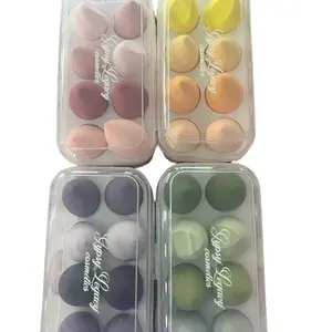 Eggy Luxury Cosmetics Beauty Blender Box Egg Crate - 8 Pieces in Clear Case with 5 Vibrant Colors for Flawless Makeup Blending