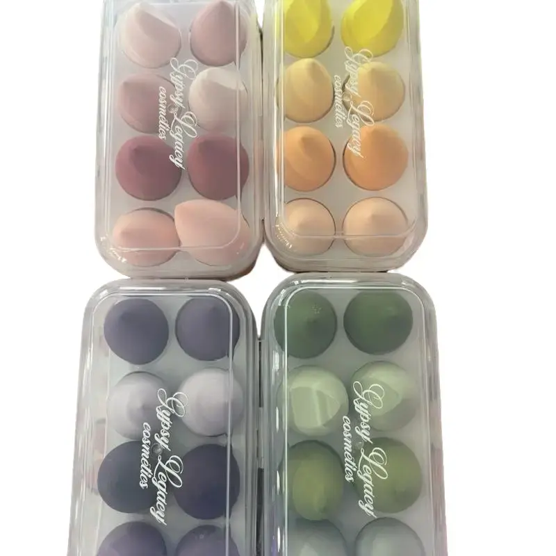 Eggy Luxury Cosmetics Beauty Blender Box Egg Crate - 8 Pieces in Clear Case with 5 Vibrant Colors for Flawless Makeup Blending