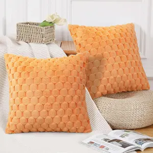 Pack of 2 Fall Orange Throw Pillow Covers 18x18 Inch Soft Faux  Throw Pillow Covers Boho Farmhouse Fluffy Pillowcases Decorative Pillow Covers for Couch Sofa Bed Living Room(Orange)