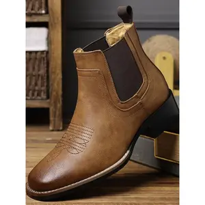 Chelsea Cowboy Boots Men Square Toe Western Style Classic Casual Work Ankle Boots, Comfortable & Durable Footwear for Everyday Wear(Sheets)