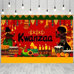 Kwanzaa Party Backdrop Banner - African American Cultural Decoration with Bold Kwanzaa Text - Red, Green, Golden, Black Colors - Durable Polyester Fabric for Birthday, Wedding, Anniversary, Grad Ornaments White