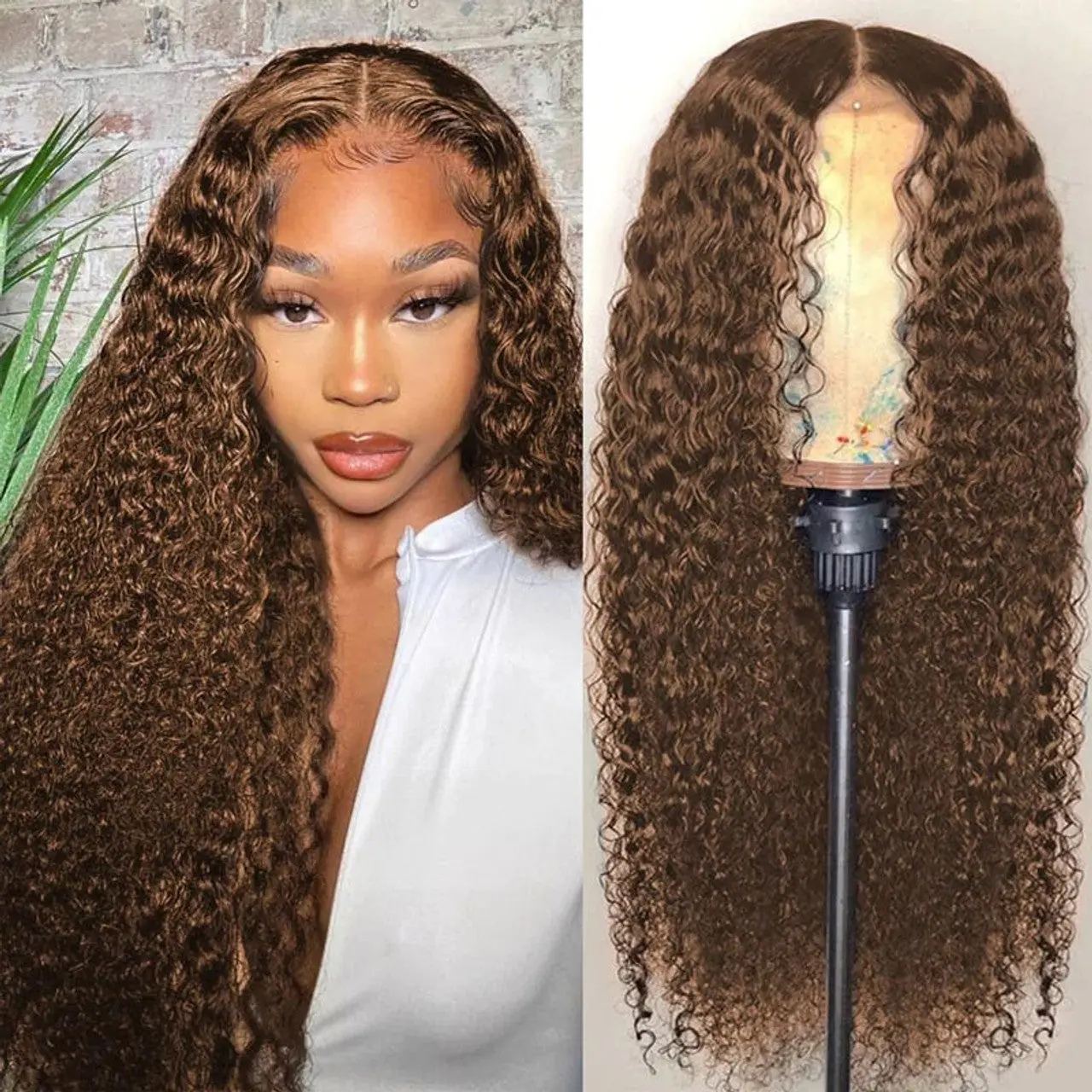 Only 99$ For 180% Dark Brown Kinky Curly Human Hair Wigs 4x4 Lace Closure Curly Wigs 13X4 Lace Frontal Deep Wave Wigs  [Darling]
