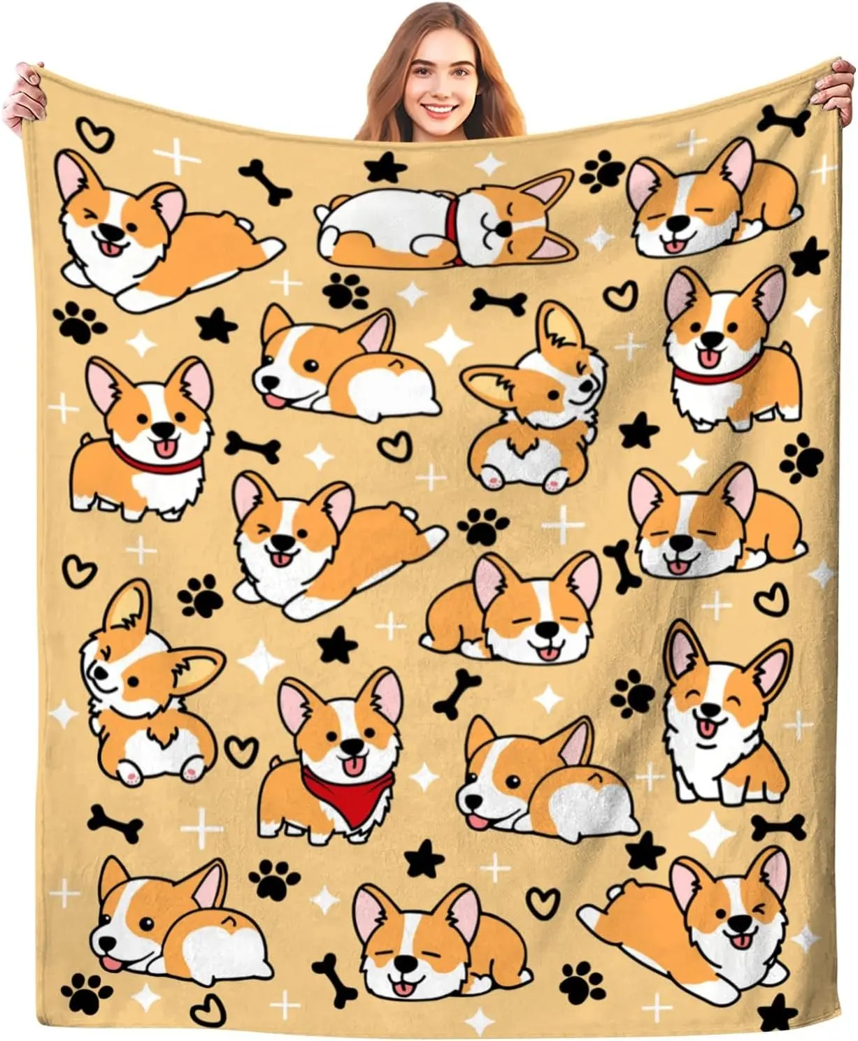 Cute Corgi Blanket Bedding Soft Lightweight Flannel Throw Blankets for Kids Adults Bedroom Living Room Sofa Gifts