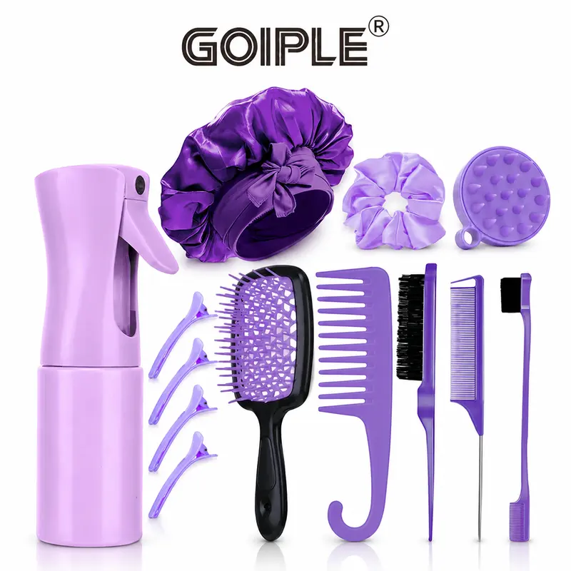 Goiple Wisteria 13-Piece Curly Hair Styling Set - Anti-Tangle Detangler, Edge Tool, Scalp Massager, Spray Bottle for Daily Care, No Heat Hairdress Supplies, Hair Detangler