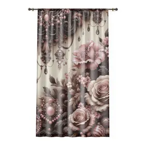 Roses, Jewels & Brown Rococo Window Curtain