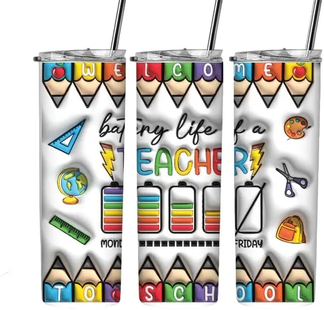 Battery Life of A Teacher Sublimation Tumbler Wrap for 20 oz. Skinny Straight Tumblers, DIY Wraps, Teachers Wraps for Tumblers