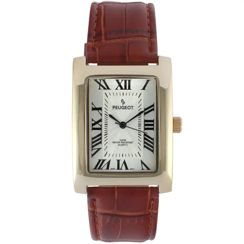 Peugeot Men's 43x30 mm Brown Vintage Tank Leather Strap Watch