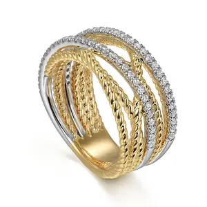 14K Gold Two-Tone Crossover Ring, 5A+ Zircon Festive Gift Suitable for Both Men and Women Elegant Engagement Ring Stackable Engagement Ring