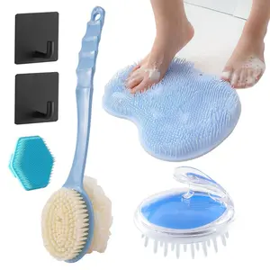 Body Brush Set Long Handle Bath Brush Back Scrubber Foot Pad Scalp Massager Face Brush Deep Exfoliation Skin Care Tools Exfoliating Tool Bathroom Accessory