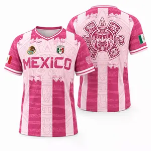 Aztec Pink Mexico Soccer Jersey with Religious Design, Fan Gift & Game Day Apparel