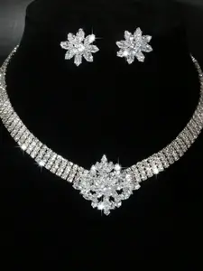 Women's Elegant Rhinestone Decorated Necklace & Earrings, Exquisite Trendy Jewelry Set, Fashionable Accessories for Party & Daily Clothing Decor