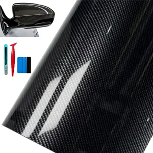 12 Inch Vinyl Wrap 6D Carbon Fiber Vinyl Wrap 5FT Roll For Window Trim, Grille, and Emblems – Automotive DIY Car Wrapping Film With Air Release – Weatherproof & Removable With Tools (1FT x 5FT)
