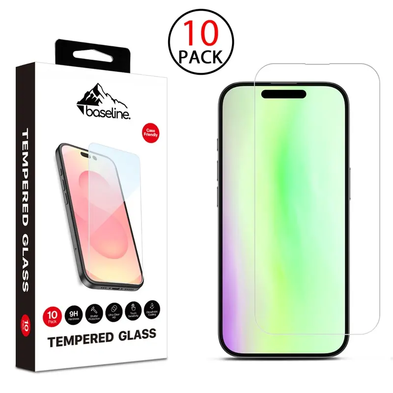 Baseline Tempered Glass Screen Protector 2.5D 10-Pack for Apple iPhone 17 16 Pro Clear 9H Hardness Anti-Scratch