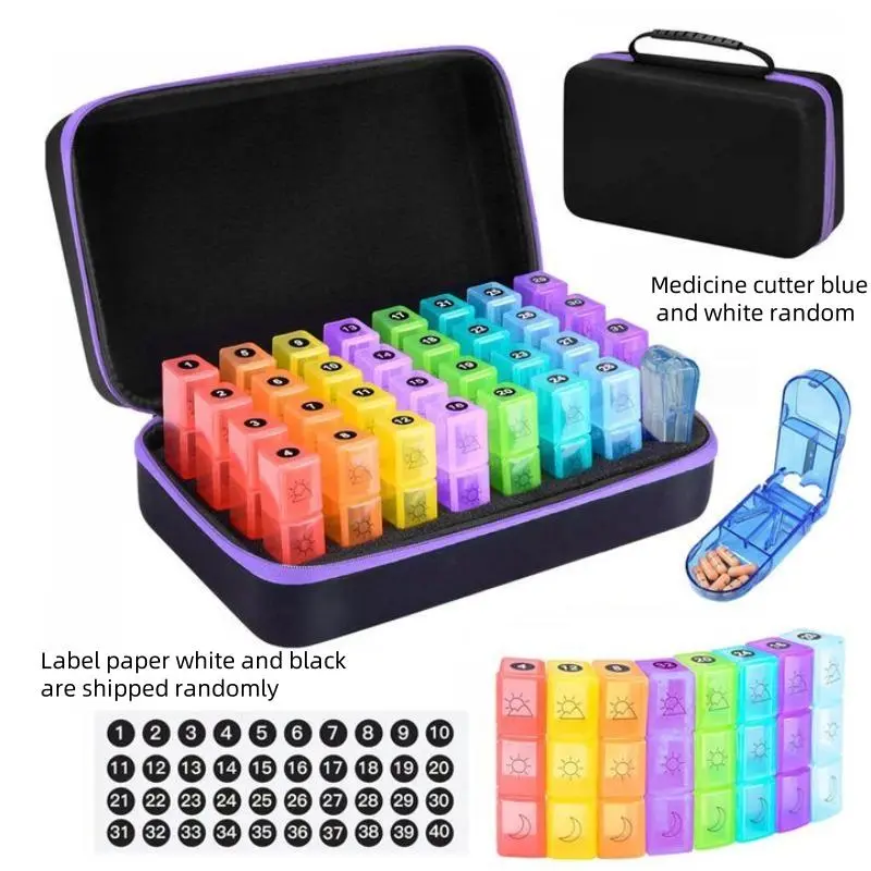 Monthly Pill Storage Box with Storage Bag, 1 Set 30-day Travel Pill Organizer with 32 Compartments, Portable Pill Organizer for Fish Oil, Vitamin, Supplement, Healthcare, Vitamin Dispenser, Medical Organizer