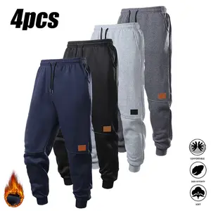 Men's Fashion Elastic Drawstring Autumn Winter Pants Plus Velvet Thickened Daily Casual Windproof Cold-Resistant Sports Jogging Trousers