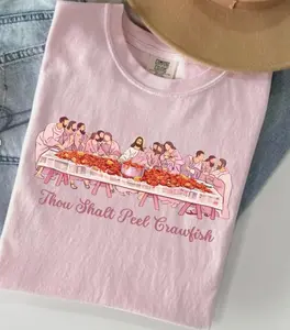 Pink Crawfish Jesus Shirt, Southern Christian Crawfish Tee, Cute Faith Boil Season Outfit