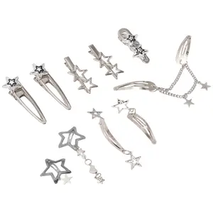 Unique Bargains 10 Pcs Stars Hair Clips Alloy Hair Stars Barrettes Accessories, Silver Tone