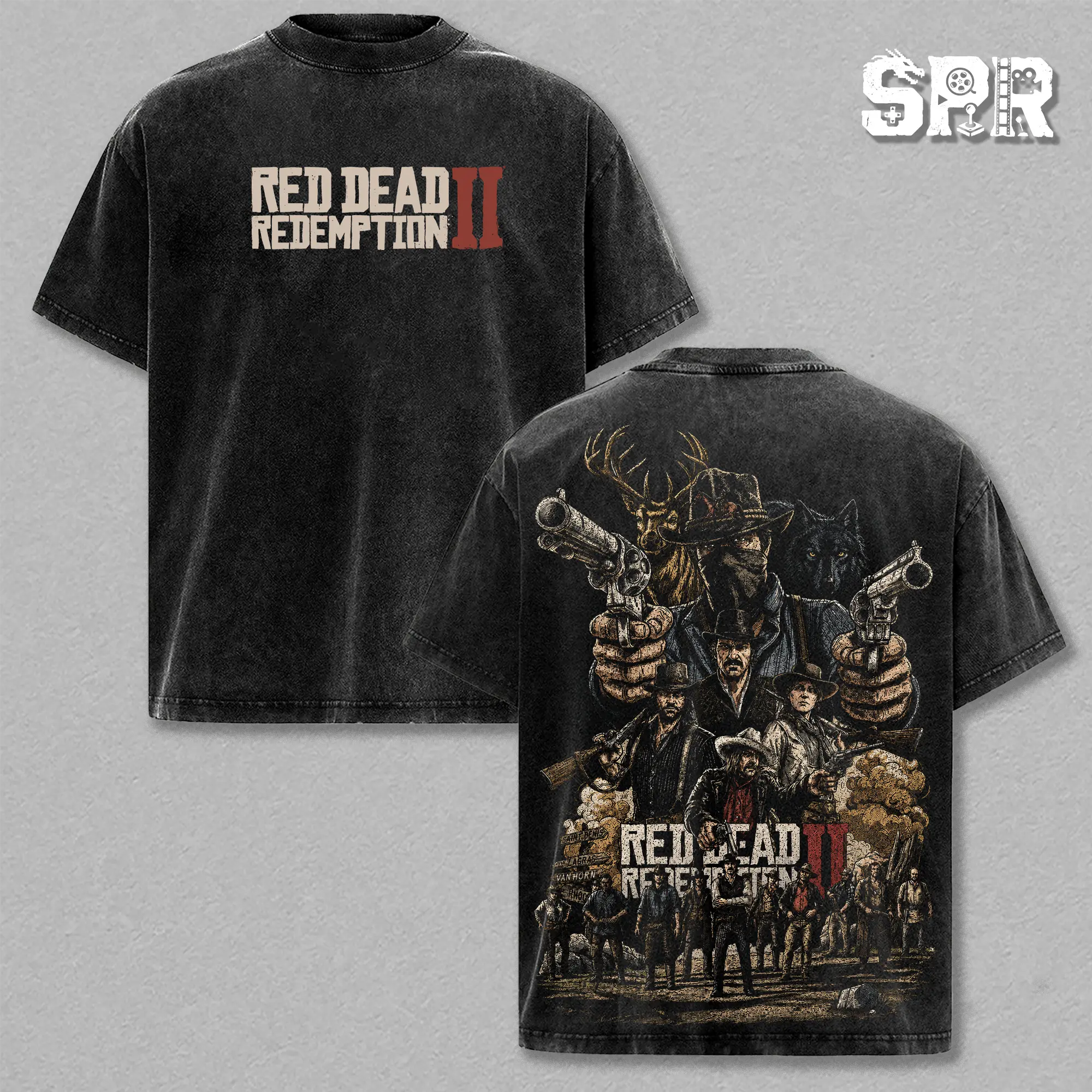 Red Dead Redemption 2 - Gaming Graphic Tee Vintage Washed Shirt Unisex Streetwear Game Merch Outlaw Cowboy Tee Action Game T-Shirt Gift for Gamers RDR2 Fans