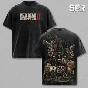 Red Dead Redemption 2 - Gaming Graphic Tee Vintage Washed Shirt Unisex Streetwear Game Merch Outlaw Cowboy Tee Action Game T-Shirt Gift for Gamers RDR2 Fans