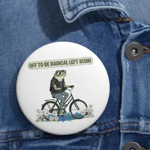 Off to Be Radical Left Scum Pin Button, Funny Frog Biker Badge, Political Humor Statement Pin, Sarcastic Left Scum Button for Bags