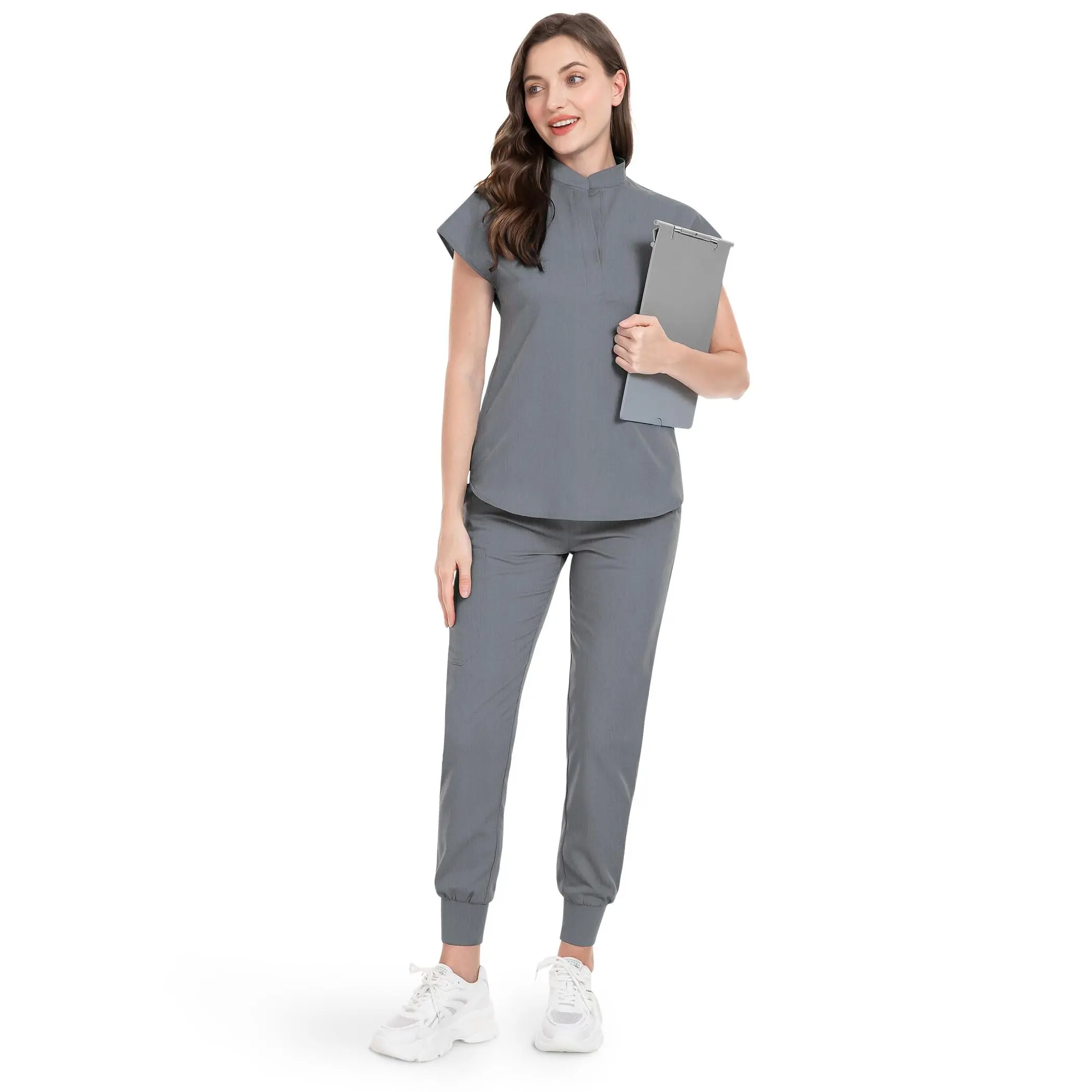 NiaaHinn Women's 2-Piece Basic Stretch Scrubs Set - Jogger Trousers, Multi-Pocket Top, Minimalist All-Seasons Workwear Uniforms for Nurses, Summervibes Slack Pants, Women's Clothes