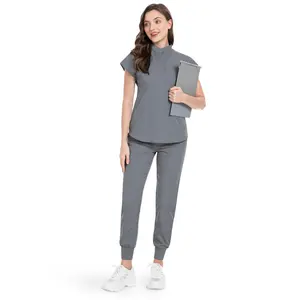 NiaaHinn Scrubs Set for Women Nurse Uniform Jogger Suit Stretch Top & Pants with Multi Pocket for Nurse Esthetician Workwear