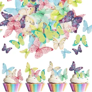 40 PCS Wafer Paper Butterfly Cupcake Toppers Edible Butterflies for Cake Decorations Colorful Edible Butterfly Cake Toppers for Wedding Birthday Party Cupcake Decorating Supplies