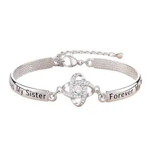 Sister Bracelet Gift – 925 Sterling Silver Eternal Heart Bracelet with Engraved Words, Birthday Christmas Valentine's Day Jewelry