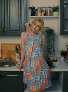 ORANGE & BLUE 1960S FLORAL STAND COLLAR DRESS Bohemian Summer Outfit Casual Everyday Wear