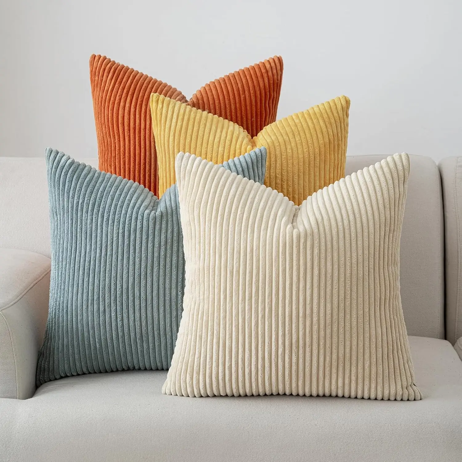4Pcs Corduroy Decorative Throw Pillow Covers for Couch Bed Livingroom 18x18 Inch Boho Farmhouse Corduroy Striped Square Pillow Case,Western Modern Cushion Covers Home Decor Couch Accessories