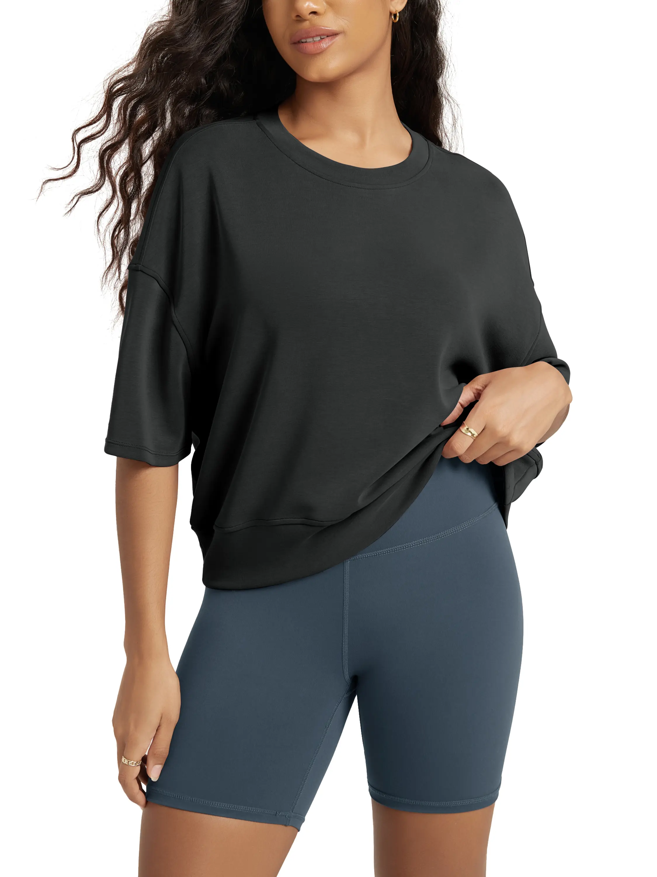 ODODOS Women's Basic Minimalist Loose Modal-Polyester Crew Neck Pullover T-Shirt - Soft, Relaxed Fit Tops for Casual Day Workout