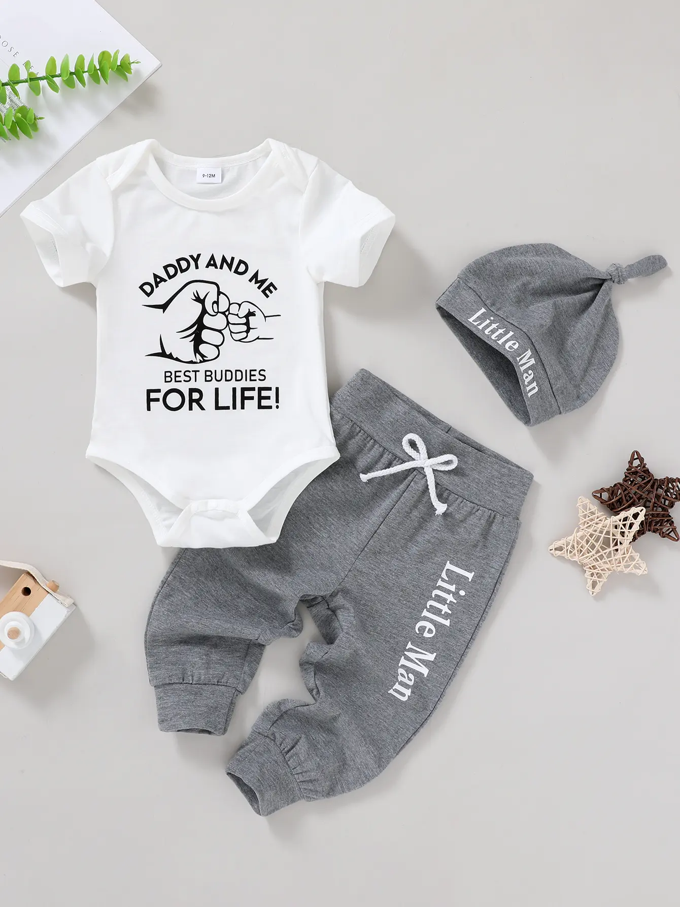 3PCS Newborn Baby Boy Set Soft Breathable Jumpsuit Tie Pants Hat for Vacation & Parties Baby Clothing Clothes
