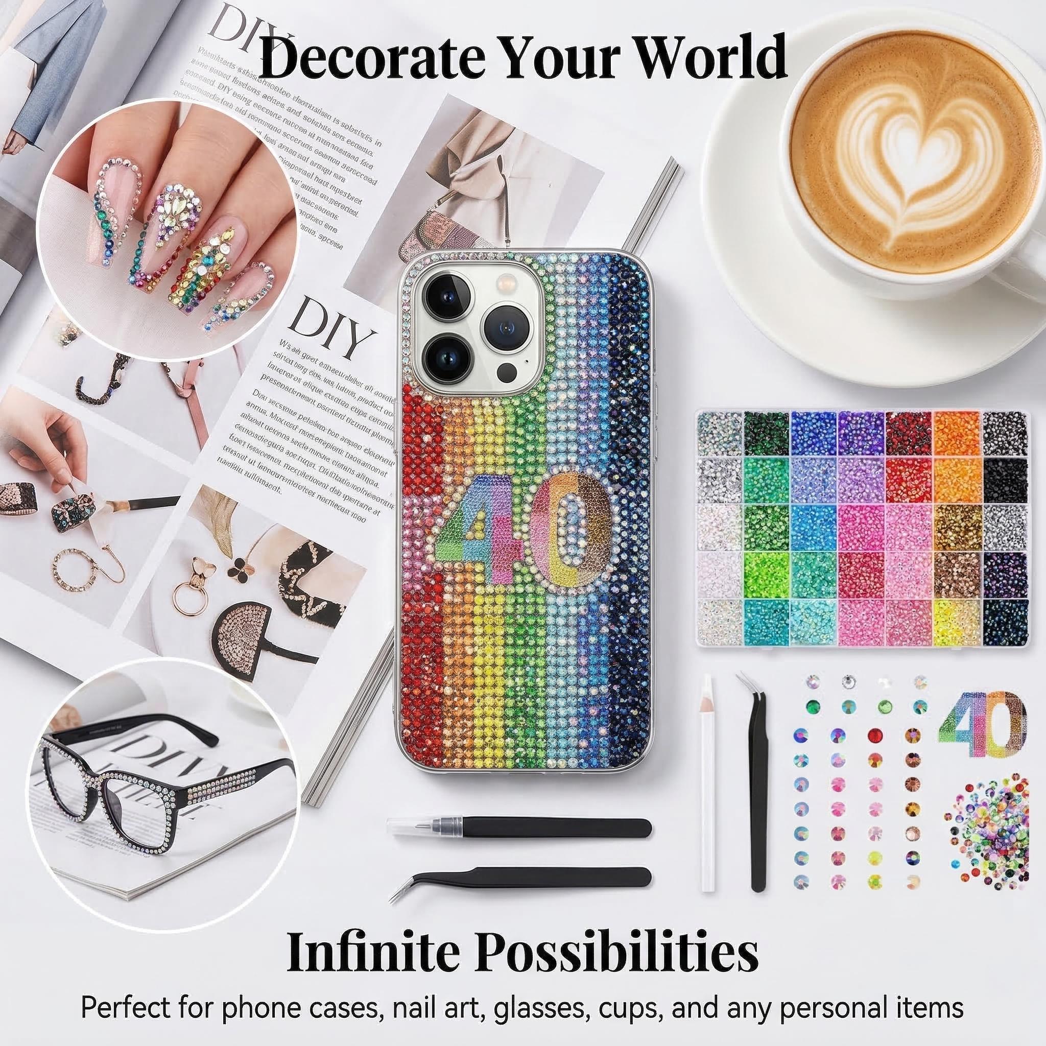 40 Grids Jelly Multicolor SyntheticRhinestones Resin Flatback Beads for Art,Bedazzler Kit for Crafting Book Shoes Nail Art， Bedazzling Kit Flatback with Gifted Tools diamond painting diy jewelry art tool glitter decorative rich color rhinestone gift