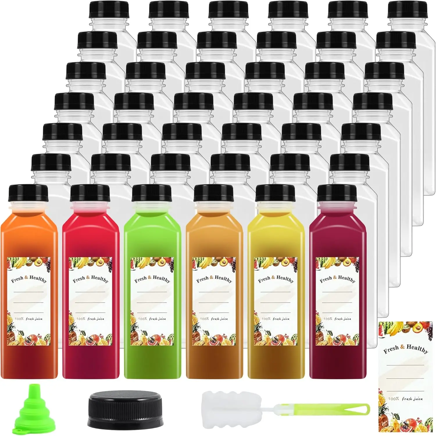 36pcs 16 oz Plastic bottles with lids,Juice bottles with caps, Reusable Clear Bulk Beverage Containers for Juice, Milk and Other Beverages Decorative Drink food prep bacon grease Lightweight Set