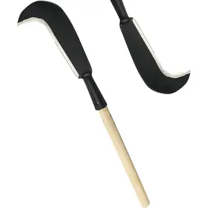 Sickle Garden Tool, Cold Steel Billhook Machete Knife for Cutting Trees Heavy Duty, Hand Grass Weeding Sickle Knife with Wooden Handle for Yard Work