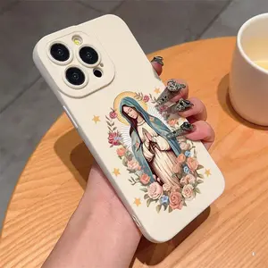 Religious Virgin Mary Pattern Phone Case Casing, TPU Decorative Durable Protective Phone Protector Cover, Phone Accessories Compatible with iPhone 11 12 13 14 15 16 Pro Max/Pro/Plus