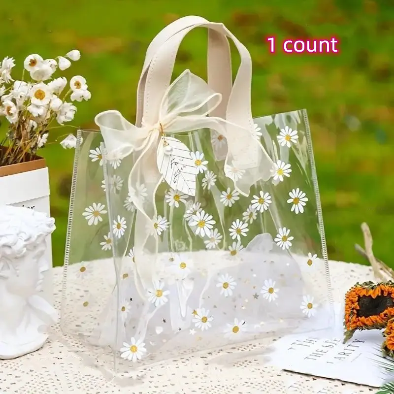 Transparent PVC Handbag Gift Bag, Clear Gift Bags, Small Daisy Design Plastic Candy Favor Bag, Bridesmaid Wedding Anniversary Party Welcome Bag, Bridal Shower Gift, Party Favors, Wedding Party Packaging