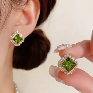 s925 silver needle niche fashion design micro-inlaid square diamond earrings DDES0502 exquisite simple light luxury versatile super shiny earrings for women 14KGold-Plated