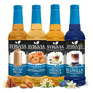 Syruvia Sugar Free Coffee Syrup Variety Pack – Butter Pecan, Butterscotch, French Vanilla & Blunilla Flavors – Gluten-Free, Kosher, 25.4 fl oz – Delicious Flavoring for Coffee, Tea & Desserts (4-Pack)