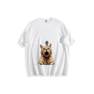 Surreal Orange Tabby Cat Taking Selfie with Sasquatch in Misty Forest T-Shirt - Casual Crew Neck Cotton Tee, Soft Breathable, Whimsical Fantasy Nature Graphic Top for Cat Lovers & Fantasy